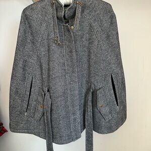 C. Wonder Herringbone Cape Coat in Black